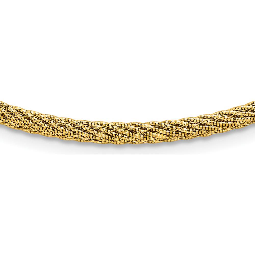 14K Yellow Gold Polished and Diamond-Cut Round Woven Wire Necklace - 17 inches by 0
