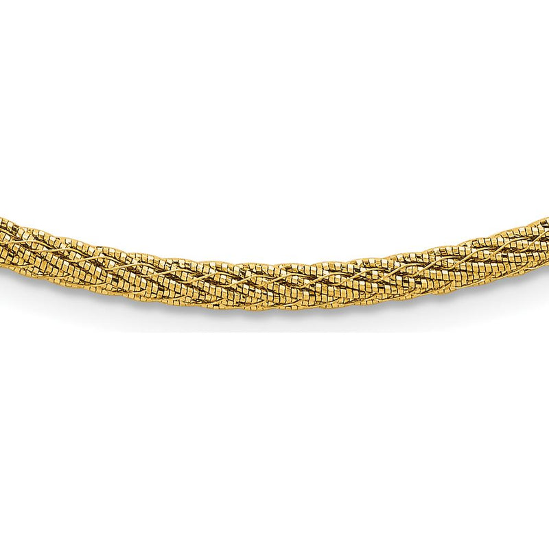 14K Yellow Gold Polished and Diamond-Cut Round Woven Wire Necklace - 17 inches by 0
