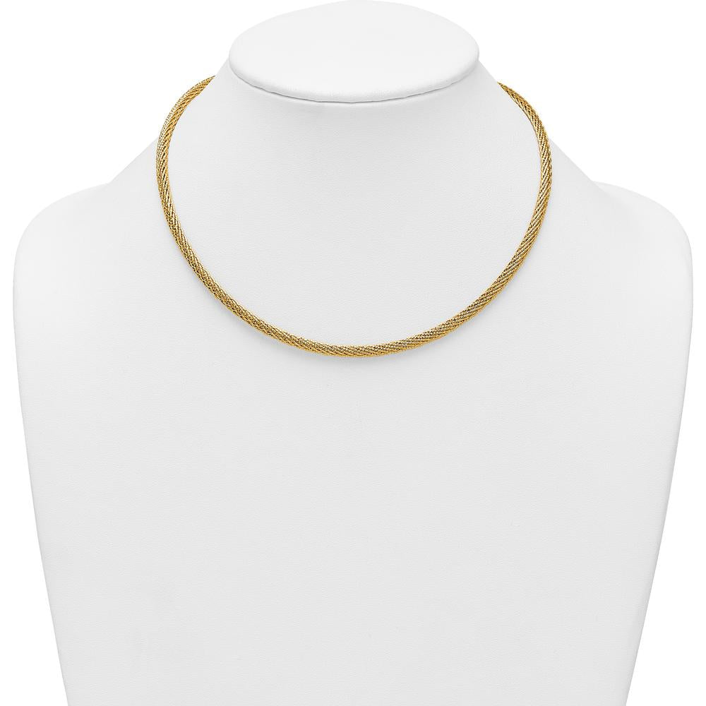 14K Yellow Gold Polished and Diamond-Cut Round Woven Wire Necklace - 17 inches by 0
