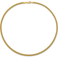 14K Yellow Gold Polished and Diamond-Cut Round Woven Wire Necklace - 17 inches by 0