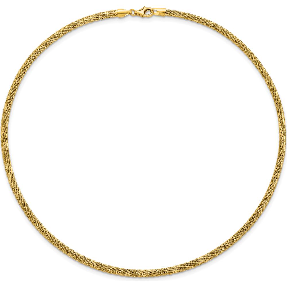14K Yellow Gold Polished and Diamond-Cut Round Woven Wire Necklace - 17 inches by 0