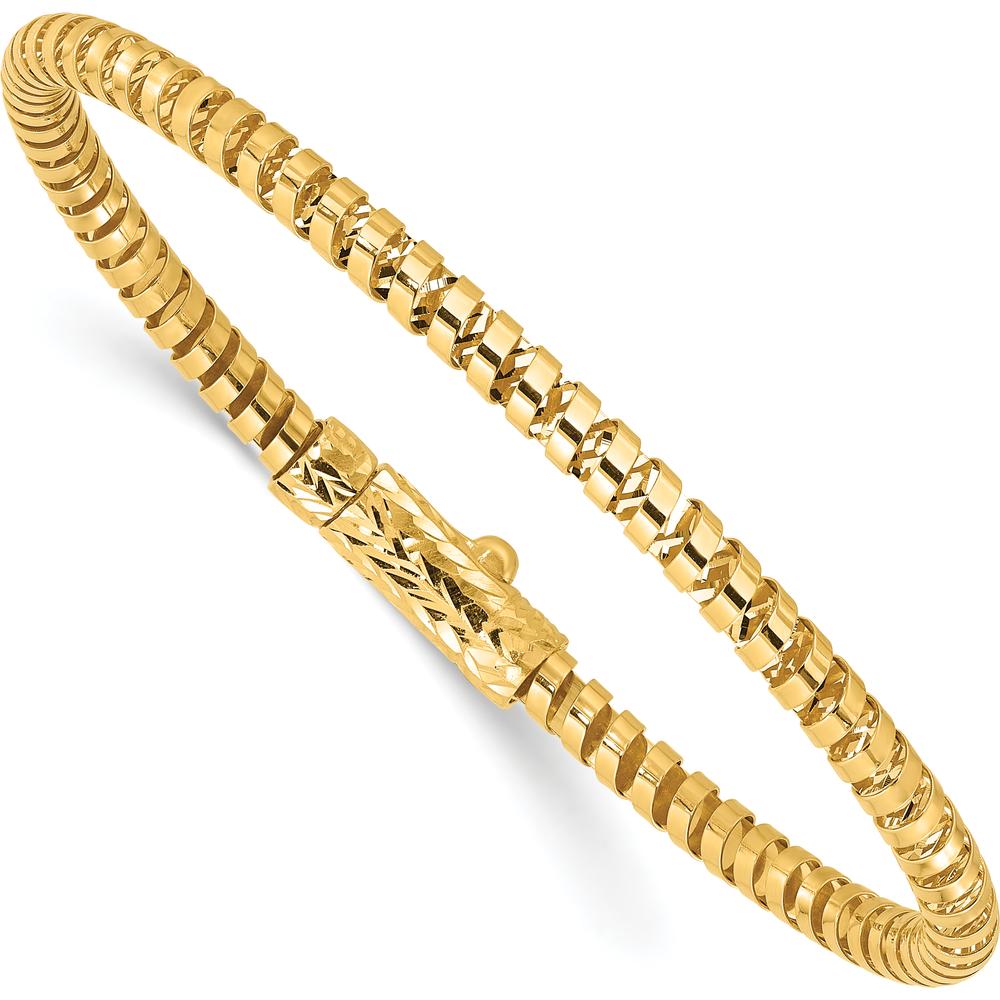 14K Yellow Gold Polished and Diamond-Cut Spiral Bangle Bracelet - 3.75mm by Oro Pregiato
