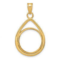 14K Yellow Gold Polished and Diamond-Cut Teardrop Pendant with 1/10 oz. Coin Bezel Holder by Numis Coin Jewelry