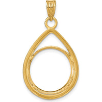 14K Yellow Gold Polished and Diamond-Cut Teardrop Pendant with 1/10 oz. Coin Bezel Holder by Numis Coin Jewelry