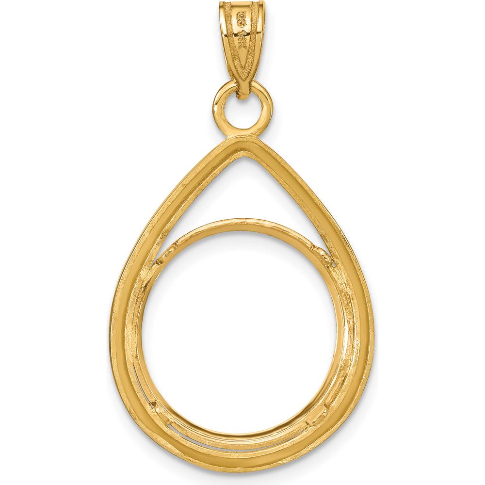 14K Yellow Gold Polished and Diamond-Cut Teardrop Pendant with 1/10 oz. Coin Bezel Holder by Numis Coin Jewelry