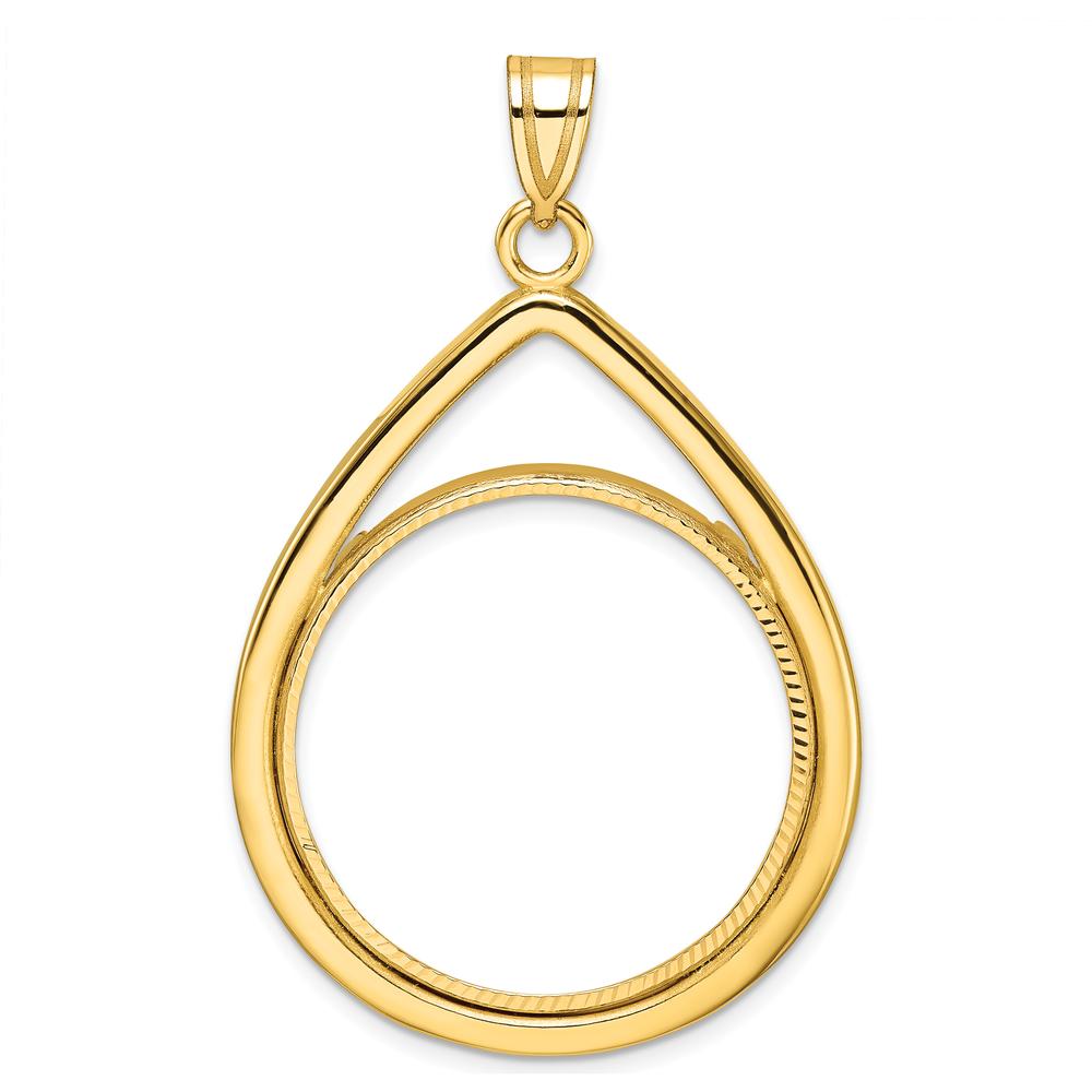 14K Yellow Gold Polished and Diamond-cut Teardrop Pendant with Coin Bezel for 1/2 oz. American Eagle Coin by Numis Coin Jewelry