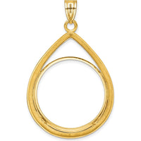 14K Yellow Gold Polished and Diamond-cut Teardrop Pendant with Coin Bezel for 1/2 oz. American Eagle Coin by Numis Coin Jewelry