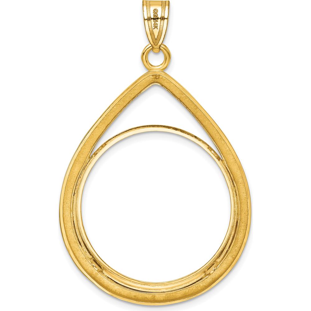 14K Yellow Gold Polished and Diamond-cut Teardrop Pendant with Coin Bezel for 1/2 oz. American Eagle Coin by Numis Coin Jewelry