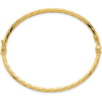 14K Yellow Gold Polished and Diamond-Cut Twisted 3.00mm Hinged Oval Bangle Bracelet by Oro Pregiato