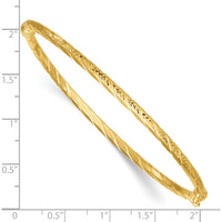 14K Yellow Gold Polished and Diamond-Cut Twisted 3.00mm Hinged Oval Bangle Bracelet by Oro Pregiato
