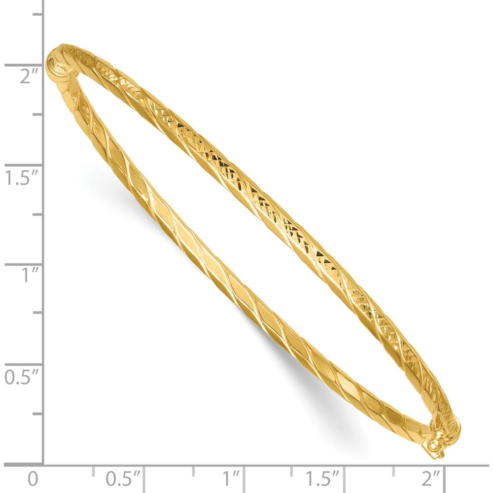 14K Yellow Gold Polished and Diamond-Cut Twisted 3.00mm Hinged Oval Bangle Bracelet by Oro Pregiato