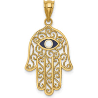 14K Yellow Gold Polished and Enameled Hamsa Pendant with Evil Eye Design - 30mm Length by Oro Pregiato