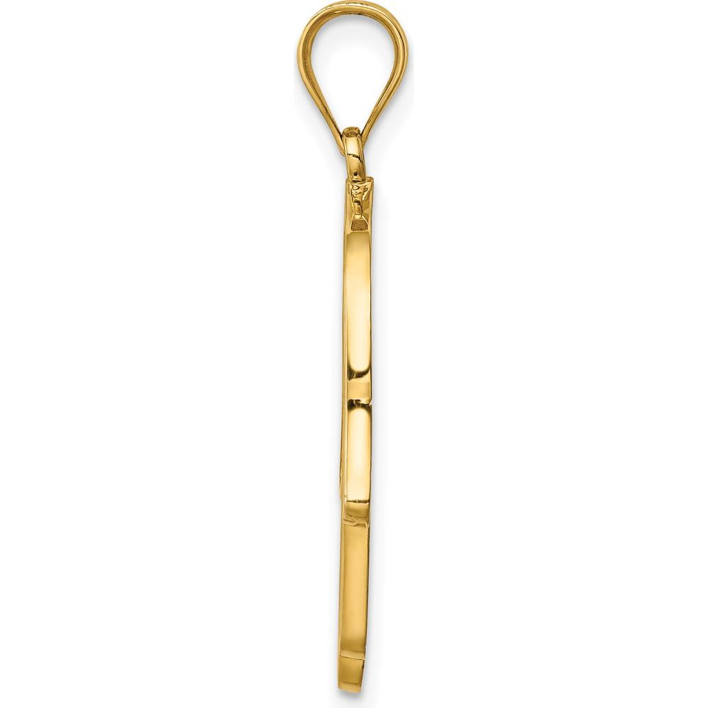 14K Yellow Gold Polished and Enameled Hamsa Pendant with Evil Eye Design - 30mm Length by Oro Pregiato