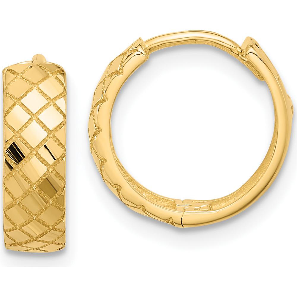 14K Yellow Gold Polished and Etched Hinged Hoop Earrings - Elegant Textured Finish by 0