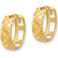 14K Yellow Gold Polished and Etched Hinged Hoop Earrings - Elegant Textured Finish by 0