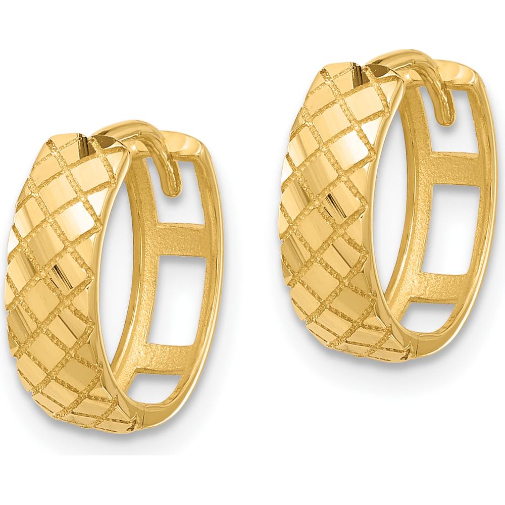 14K Yellow Gold Polished and Etched Hinged Hoop Earrings - Elegant Textured Finish by 0