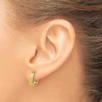 14K Yellow Gold Polished and Etched Hinged Hoop Earrings - Elegant Textured Finish by 0