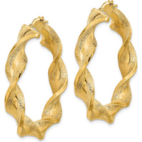 14K Yellow Gold Polished & Greek Satin Twisted Hoop Earrings - 43.6mm Length by 0