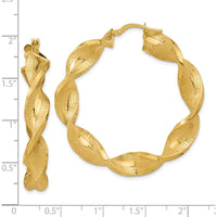 14K Yellow Gold Polished & Greek Satin Twisted Hoop Earrings - 43.6mm Length by 0