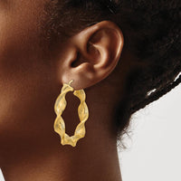 14K Yellow Gold Polished & Greek Satin Twisted Hoop Earrings - 43.6mm Length by 0