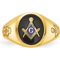 14K Yellow Gold Polished and Grooved Blue Lodge Master Masonic Ring
