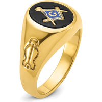 14K Yellow Gold Polished and Grooved Blue Lodge Master Masonic Ring