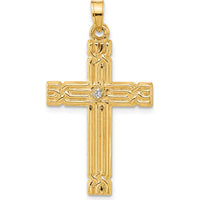14K Yellow Gold Polished and Grooved Diamond Cross Pendant - 0.05 Carat Total Diamond Weight by Oro Pregiato
