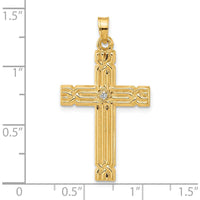 14K Yellow Gold Polished and Grooved Diamond Cross Pendant - 0.05 Carat Total Diamond Weight by Oro Pregiato