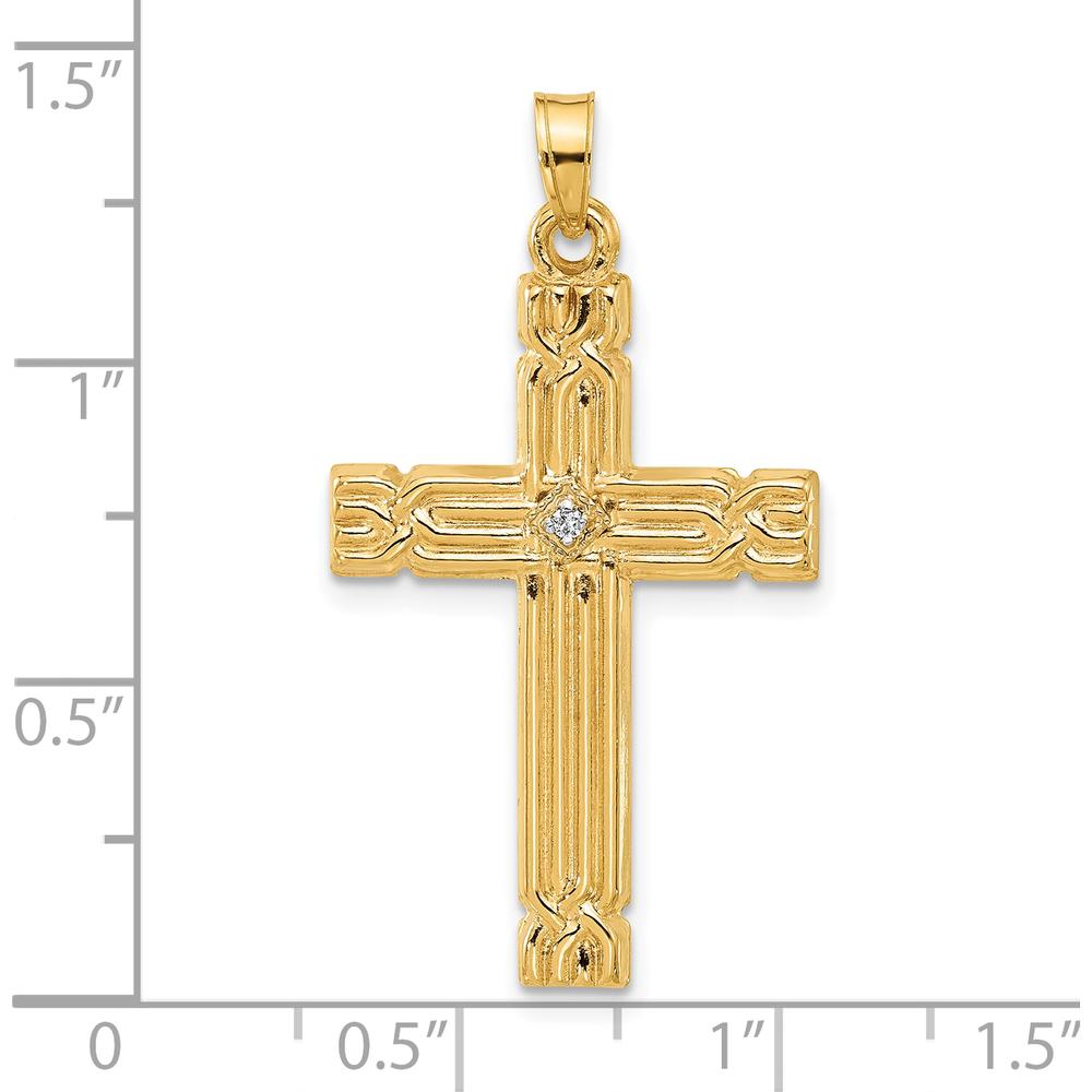 14K Yellow Gold Polished and Grooved Diamond Cross Pendant - 0.05 Carat Total Diamond Weight by Oro Pregiato