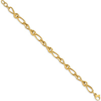 14K Yellow Gold Polished and Grooved Fancy Twisted Link Bracelet - 8" Length with 0.5" Extender by 0