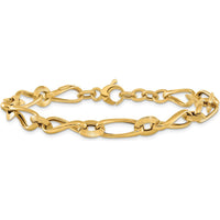 14K Yellow Gold Polished and Grooved Fancy Twisted Link Bracelet - 8" Length with 0.5" Extender by 0