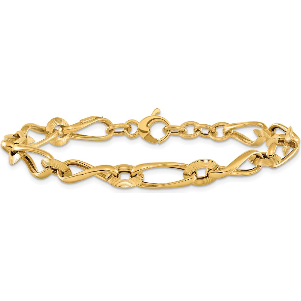 14K Yellow Gold Polished and Grooved Fancy Twisted Link Bracelet - 8" Length with 0.5" Extender by 0