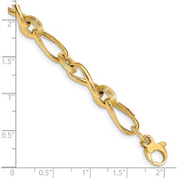 14K Yellow Gold Polished and Grooved Fancy Twisted Link Bracelet - 8" Length with 0.5" Extender by 0