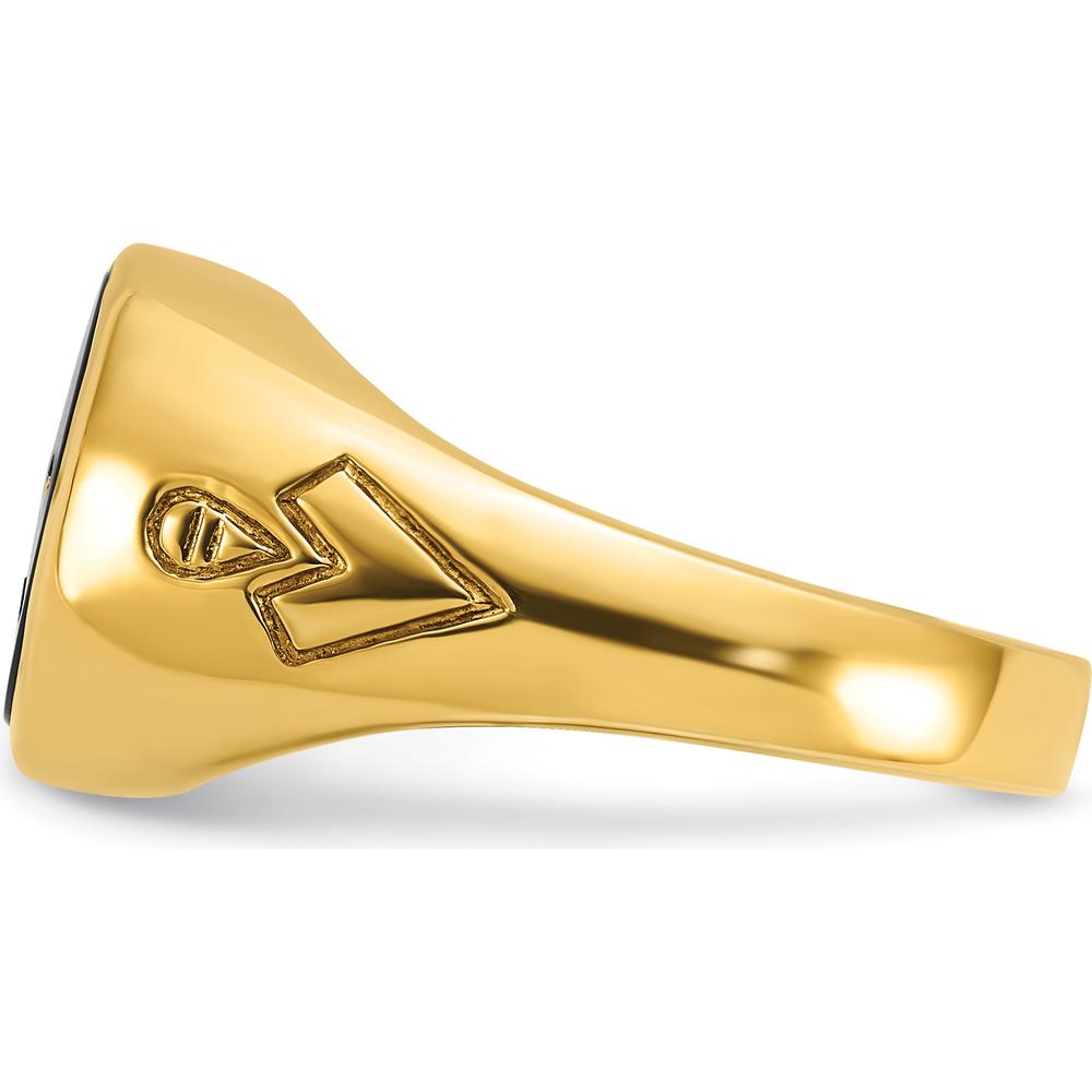 14K Yellow Gold Polished and Grooved Lodge Master Masonic Ring with Oval Onyx - 12x10mm