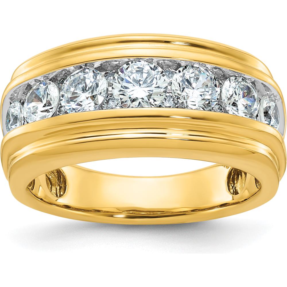 14K Yellow Gold Polished and Grooved Men's Band Ring by IBGoodman