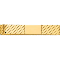 14K Yellow Gold Polished and Grooved Men's Tie Bar - Engravable, 50mm Length by Oro Pregiato