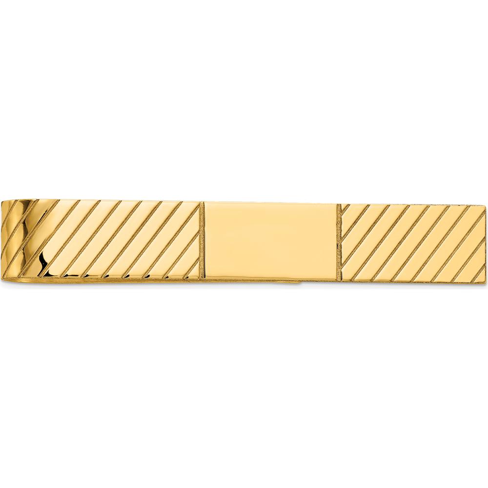 14K Yellow Gold Polished and Grooved Men's Tie Bar - Engravable, 50mm Length by Oro Pregiato