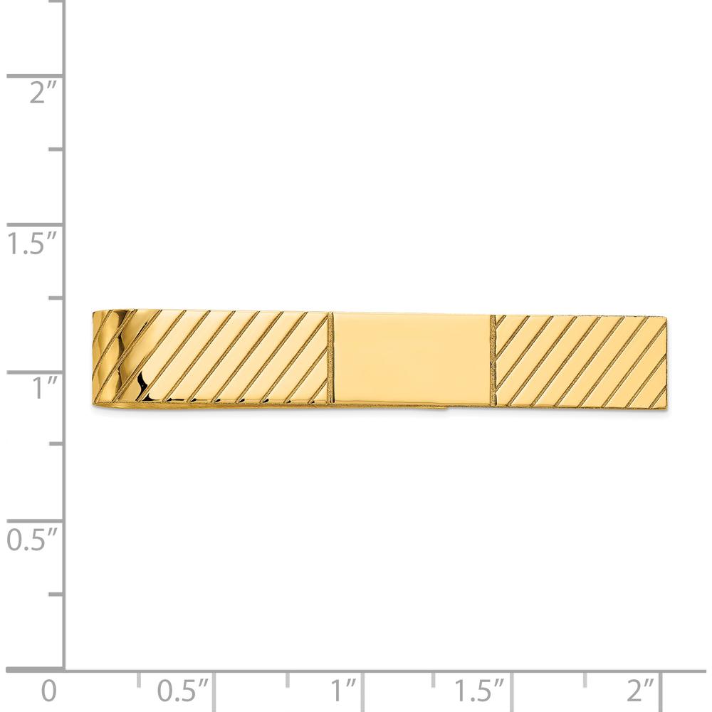 14K Yellow Gold Polished and Grooved Men's Tie Bar - Engravable, 50mm Length by Oro Pregiato