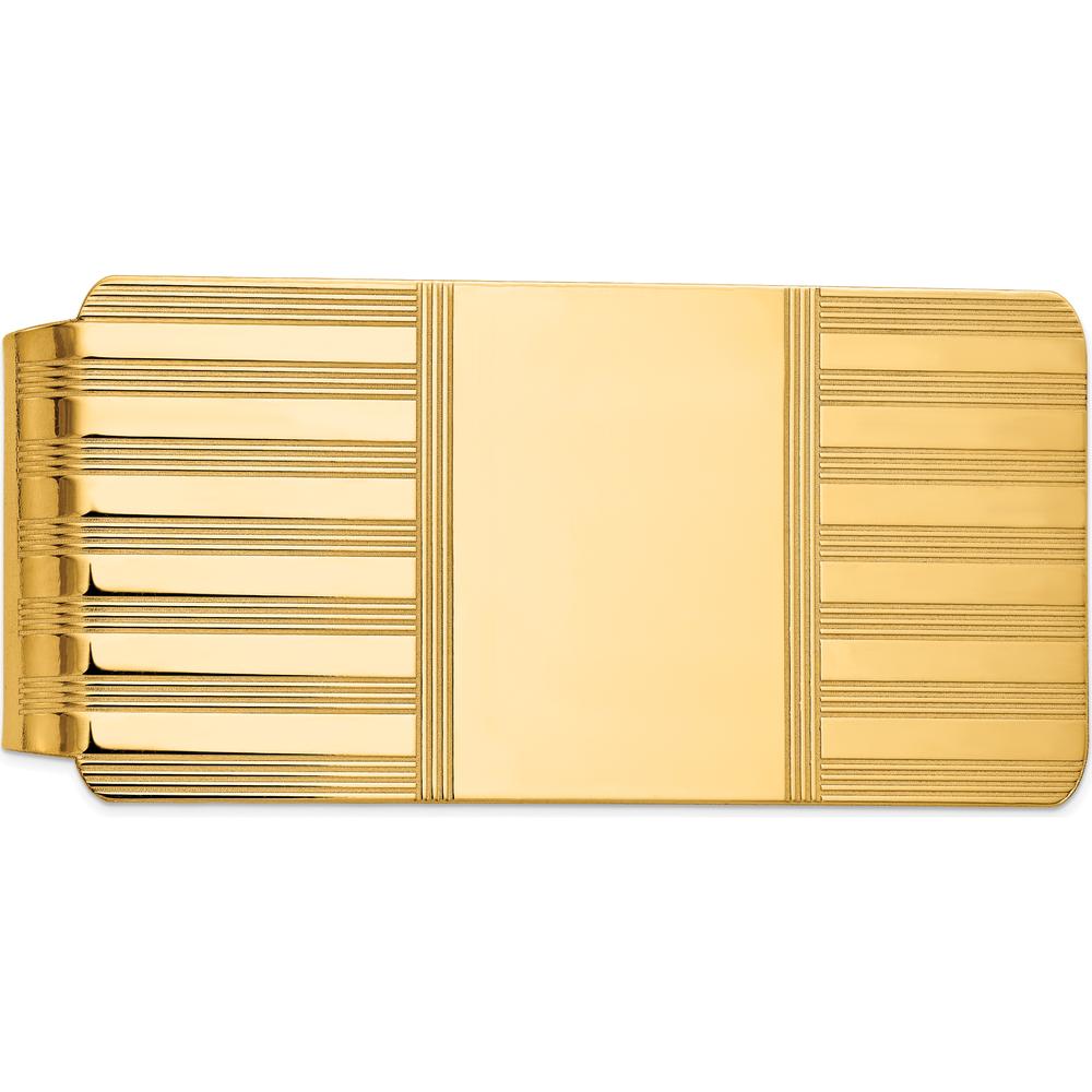 14K Yellow Gold Polished and Grooved Solid Men's Money Clip - Engravable by Oro Pregiato