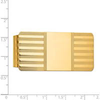 14K Yellow Gold Polished and Grooved Solid Men's Money Clip - Engravable by Oro Pregiato