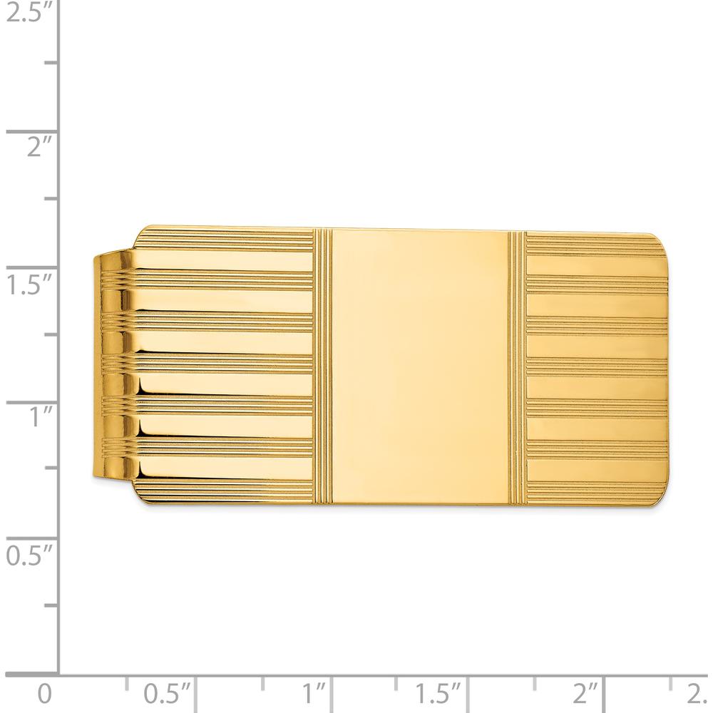 14K Yellow Gold Polished and Grooved Solid Men's Money Clip - Engravable by Oro Pregiato