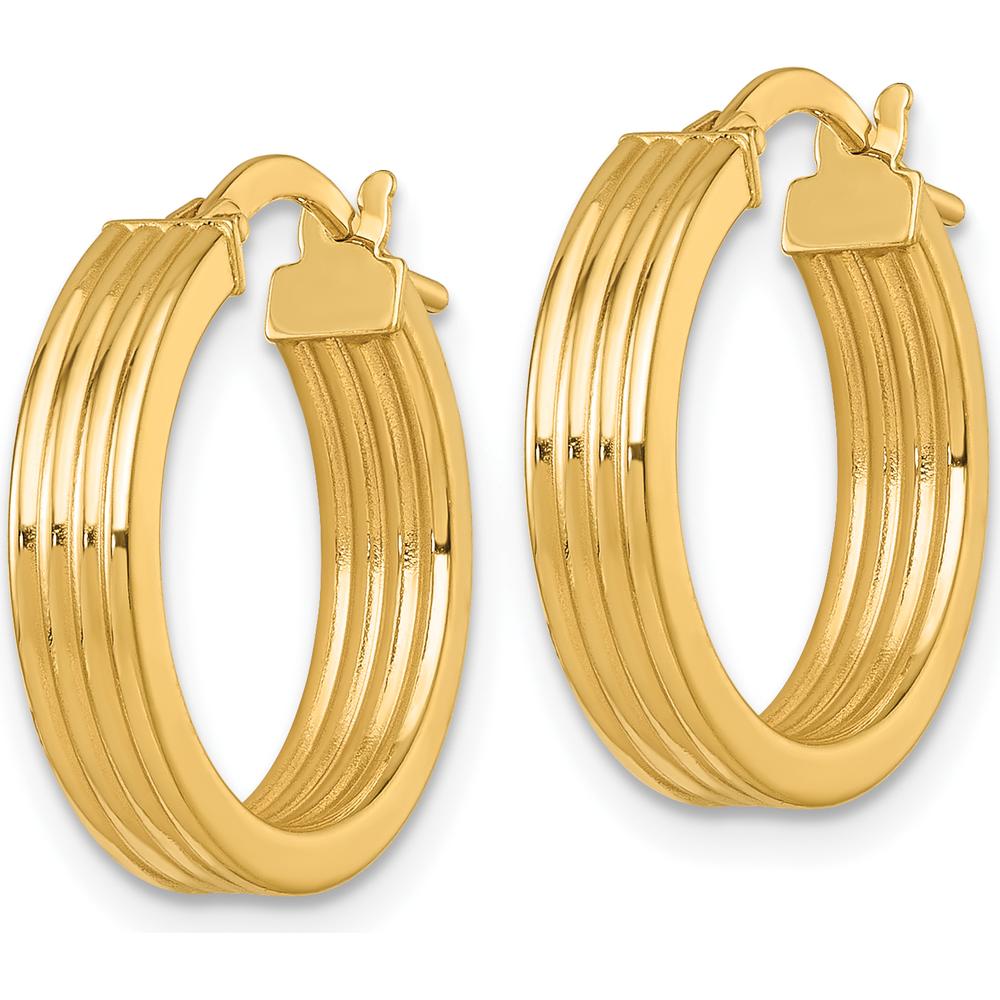 14K Yellow Gold Polished and Grooved Tube Hoop Earrings - 19mm Length, 18.5mm Width by 0