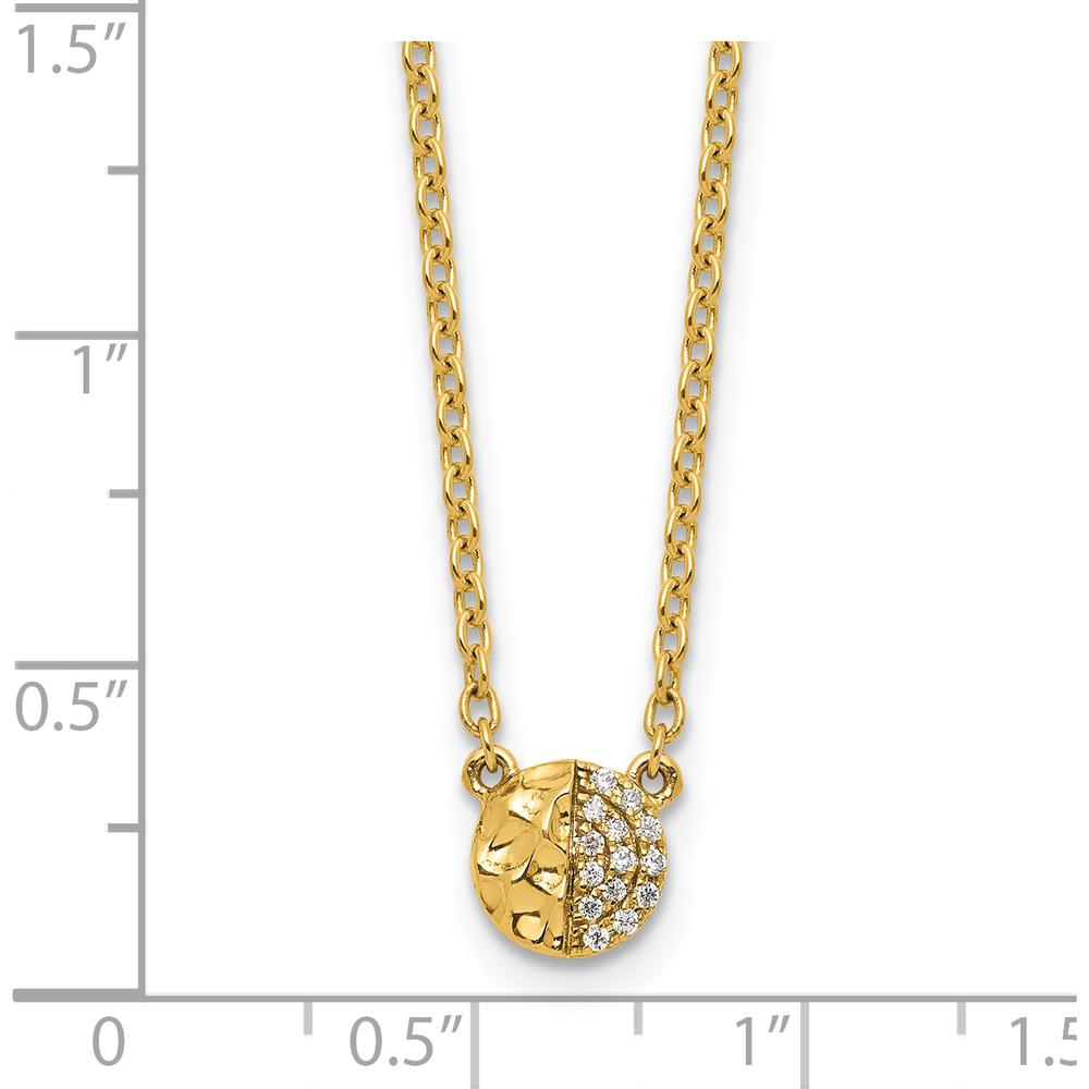 14K Yellow Gold Polished and Hammered 1/20 Carat Diamond Disk Necklace - 18 Inches by Oro Pregiato