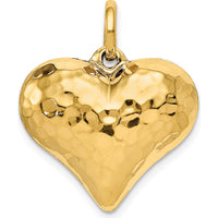 14K Yellow Gold Polished and Hammered 3D Puffed Heart Pendant by Oro Pregiato