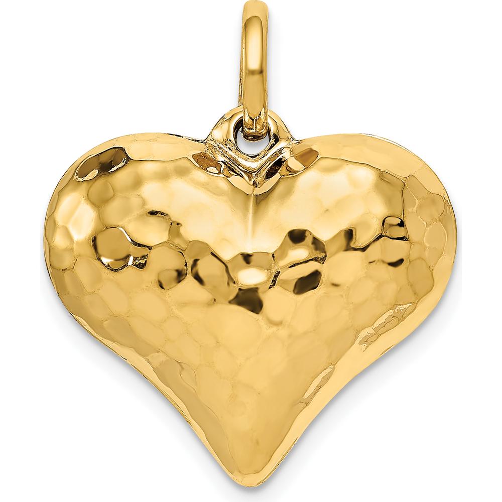 14K Yellow Gold Polished and Hammered 3D Puffed Heart Pendant by Oro Pregiato