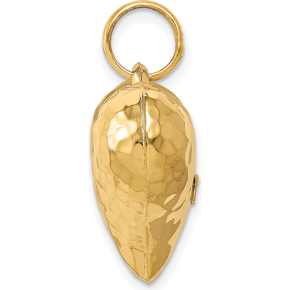 14K Yellow Gold Polished and Hammered 3D Puffed Heart Pendant by Oro Pregiato