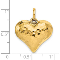 14K Yellow Gold Polished and Hammered 3D Puffed Heart Pendant by Oro Pregiato