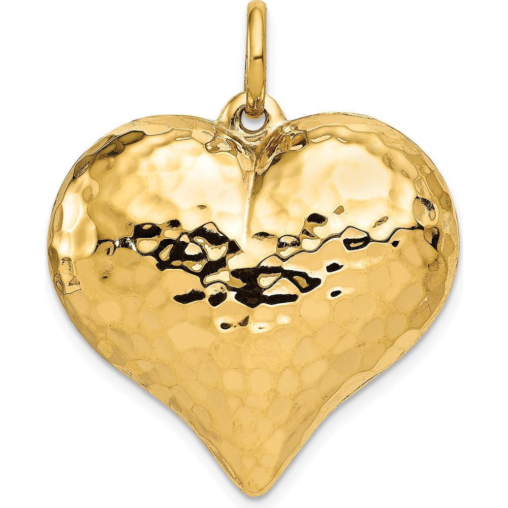 14K Yellow Gold Polished and Hammered 3D Puffed Heart Pendant by Oro Pregiato