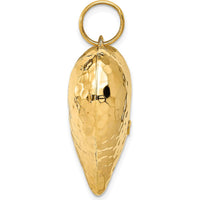 14K Yellow Gold Polished and Hammered 3D Puffed Heart Pendant by Oro Pregiato
