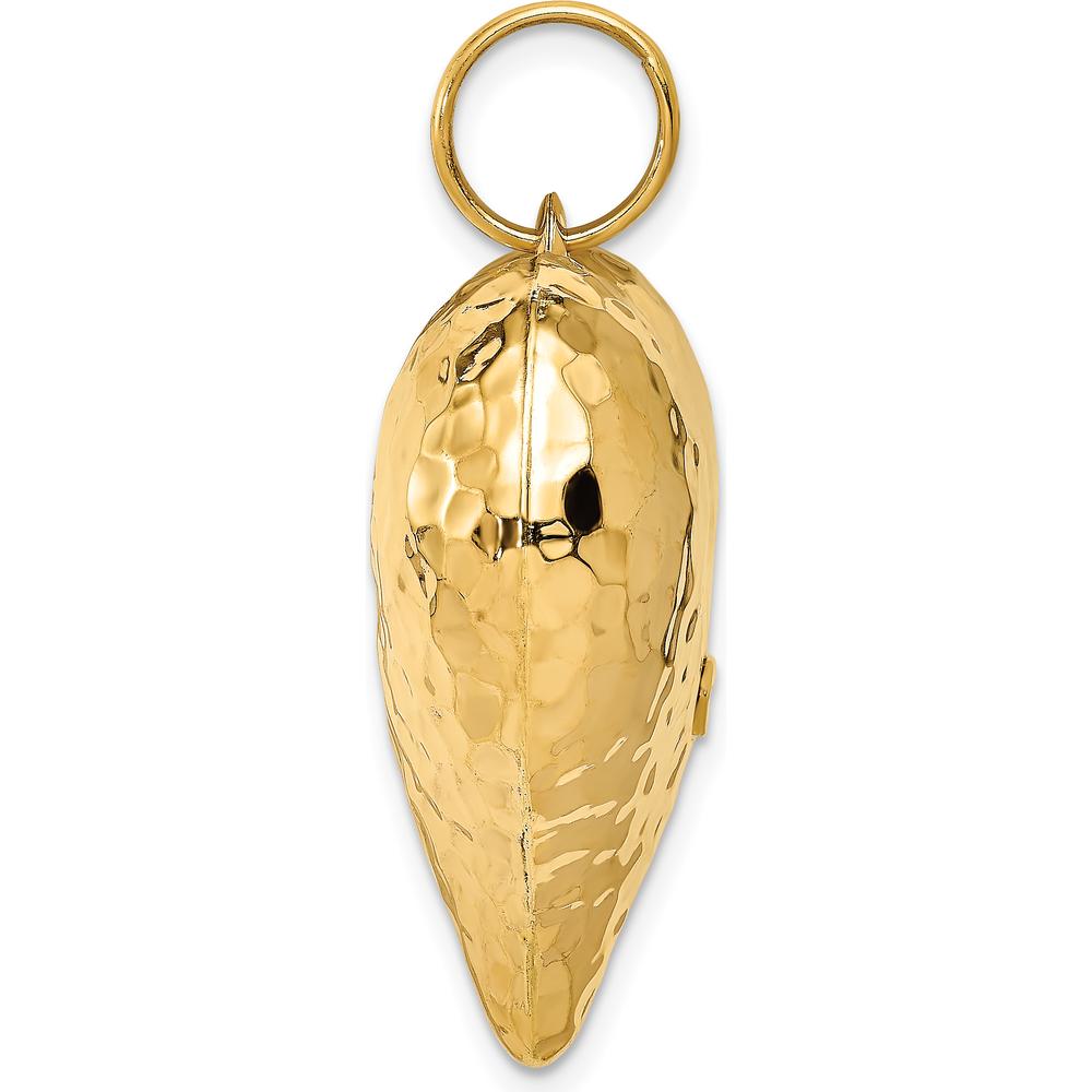 14K Yellow Gold Polished and Hammered 3D Puffed Heart Pendant by Oro Pregiato